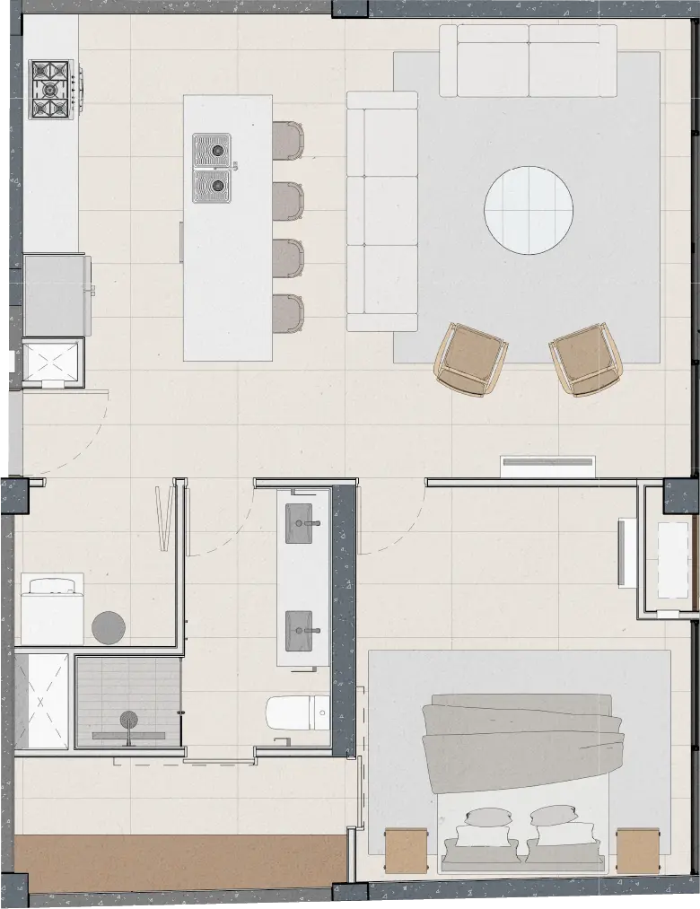 Type B floorplan, 1 bedroom
